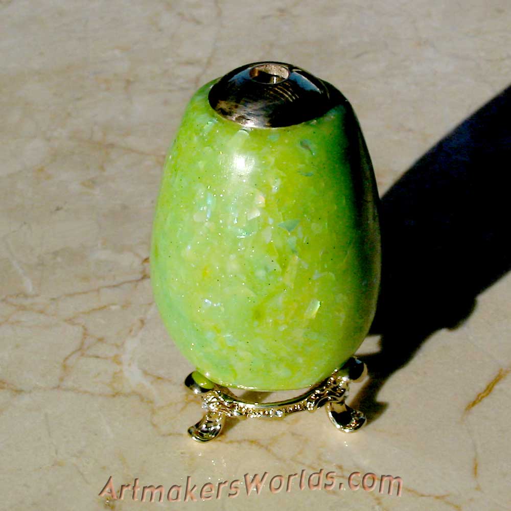 faux green opal polymer clay egg kaleidoscope